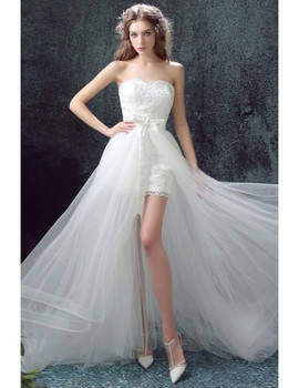 Shop Beautiful 2020  Long Detachable Skirt Strapless Lace Short Bridal Wedding Dress Under 98