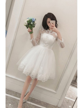 Shop Beautiful Lace Tulle Short Long Sleeves Sheer Neckline Wedding Reception Dress Under 94