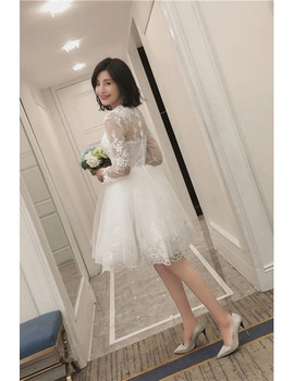 Shop Beautiful Lace Tulle Short Long Sleeves Sheer Neckline Wedding Reception Dress Under 94