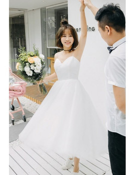 Shop 2020 80s Vintage Spaghetti Straps Tea Length Ballet Wedding Dress Under 89