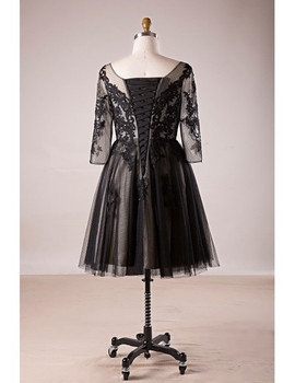 Plus Size 3/4 Lace Sleeve Little Black Mother Of The Brides Dress