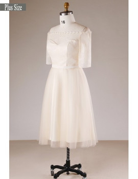 Plus Size Champagne Short Sleeves Lace Off Shoulder Wedding Dress