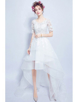 Shop 2020 High Low Scoop Short Sleeves Organza Tulle Wedding Dress  Under 128
