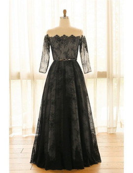 Off Shoulder Long Black Lace Plus Size Mother Of The Brides Dress