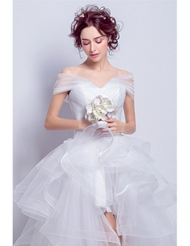 Shop 2020 High Low Off-the-shoulder Lace Up Ruffles Tulle Wedding Dress Under 135