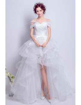 Shop 2020 High Low Off-the-shoulder Lace Up Ruffles Tulle Wedding Dress Under 135