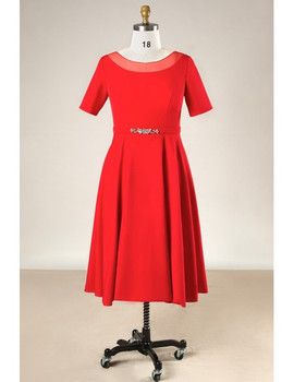 Plus Size Simple Short Red Mother Of The Brides Dress With Sleeves