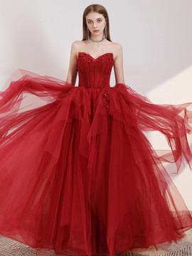 Shop 2021  Ball Gown Ruffles Appliques Beading Lace Up Tulle Prom Dress Under 168