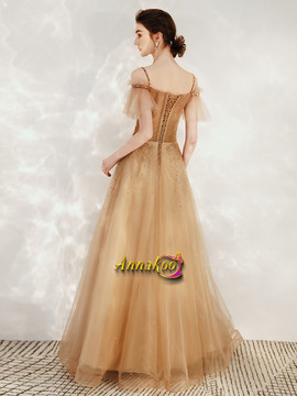 Shop 2021 Cap Sleeve Champagne Beading Sequin Spaghetti Straps Prom Dress Under 159