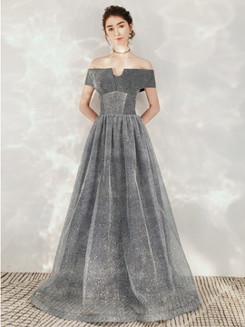 Shop Cheap 2020 Off The Shoulder Sequin Sparkle Short Sleeve Lace Up Gray Prom Dress Under 138