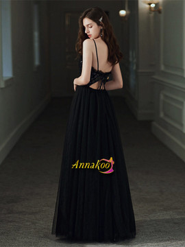 Shop 2021 Black Sequin Floor Length Tulle Spaghetti Straps Prom Dress Under 138