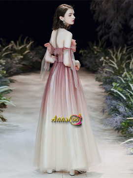 Off The Shoulder Ombre Pink Lace Up Appliques Prom Dress