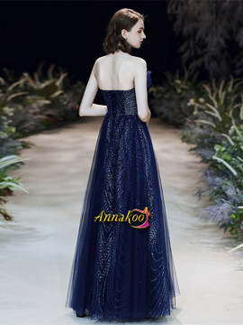 Shop 2021 Blue Sequin Beading Unique Strapless Lace Up Prom Dress Under 156