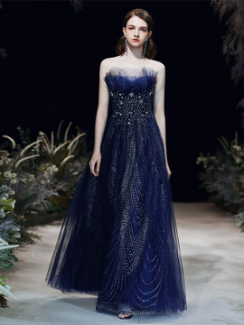 Shop 2021 Blue Sequin Beading Unique Strapless Lace Up Prom Dress Under 156