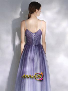 Buy 2021 Beautiful Purple Spaghetti Straps Tulle Pleats Ombre Backless Prom Dress Under 138