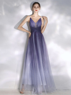 Buy 2021 Beautiful Purple Spaghetti Straps Tulle Pleats Ombre Backless Prom Dress Under 138