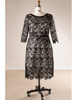 Sheath 3/4 Sleeve Black Lace Plus Size Mother Of The Brides Dress