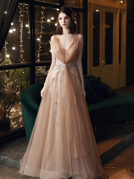 Shop Beautiful 2021 Gold Champagne Rose Sequin Sparkle Lace Up Tulle Prom Dress Under 147