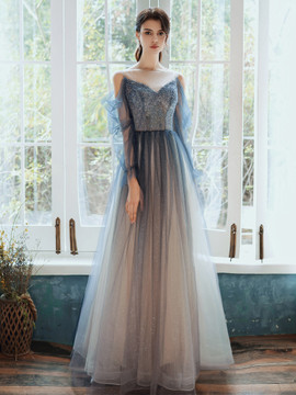 Shop 2021 Long Sleeve Sequin Blue A Line Jewel See Through Lace Up Prom Dress Under 168