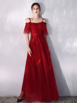 Shop 2021 Spaghetti Straps Burgundy Appliques Lace Up Tulle Prom Dress Under 138