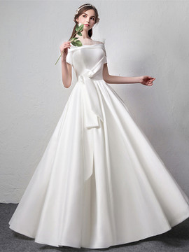 Shop 2021 Satin Square Short Sleeve A Line Wedding Dress With Bow Under 198