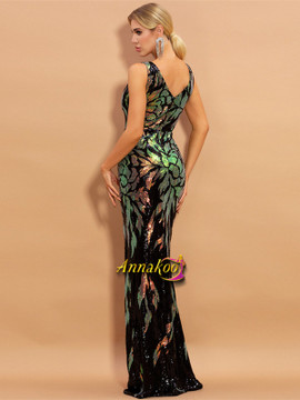 Green V Neck Sequin Mermaid Sexy Sparkle Prom Dress