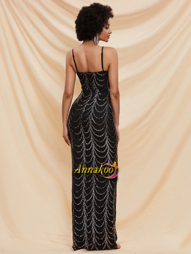 Shop 2021 Spaghetti Straps Black Sparkle Sheath Column Prom Dress Under 89