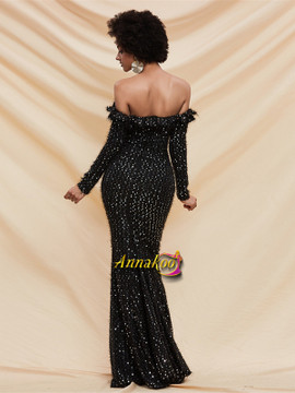 Shop 2021 Black Off The Shoulder Sparkle Bling Bling Mermaid Long Sleeve Prom Dress Under 96