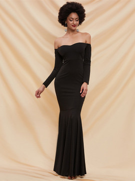 Shop 2021 Black Mermaid Spandex Long Sleeve Off The Shoulder Prom Dress Under 88