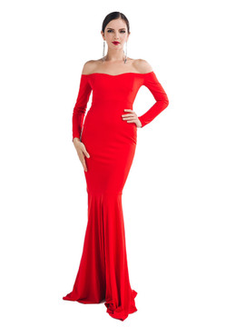 Shop Beautiful 2021 Red Mermaid Spandex Long Sleeve Off The Shoulder Prom Dress Under 89