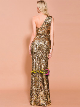 Shop 2021 Gold Sheath Column One Shoulder Sequin Ruffles Prom Dress Under 89