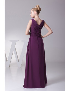 V Neck Grape Mother Of The Brides Dress with Sleeve Jacket