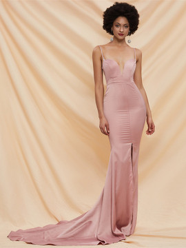 Shop Sexy Elastic Satin Sheath Column Pink Backless Prom Dress With Slit Under 79