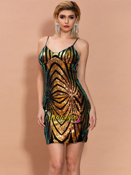 Short Mini Sequin Sheath Column Spaghetti Straps Cocktail Prom Dress