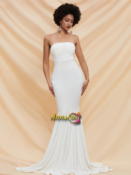 Shop 2021 White Strapless Spandex Mermaid Sweep Train Prom Dress Under 82