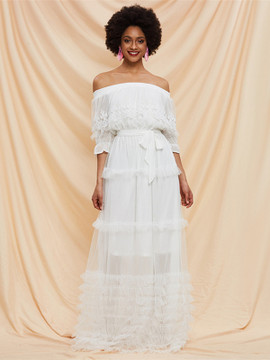 Shop 2021 White A Line Off The Shoulder Half Sleeve Prom Dress Under 88