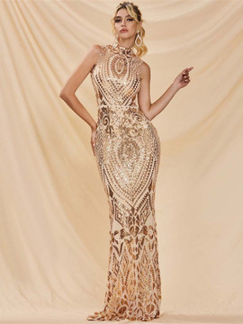 Shop 2021 Gold High Neck Mermaid Sequin Sparkle Prom Dress Under 89