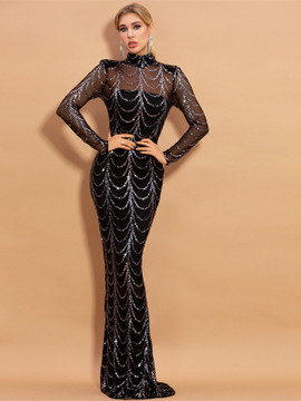 Buy 2020 Annakoo Black High Neck Mermaid Sequin Long Sleeve Prom Evening Dress Under 89
 
