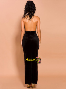 Shop 2021 Halter Velvet Black Slit Prom Dress With Belt Under 69