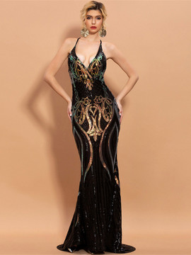 Buy 2021 Black Spaghetti Straps Sheath Column Backless Sequin Prom Dress Under 98