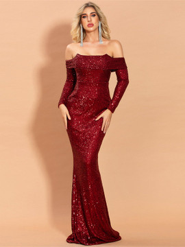 Shop 2021 Red Off The Shoulder Sequin Mermaid Long Prom Dress Under 78