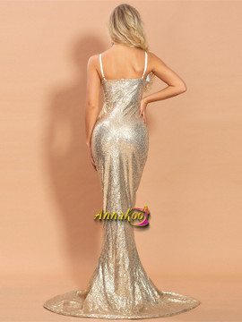 Shop 2021 Sexy V Neck Gold Sequin Backless Mermaid Prom Dress Under 72