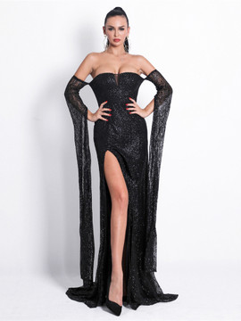 Shop 2021 Off The Shoulder Black Sequin Mermaid Long Sleeve Prom Dress  Under 79