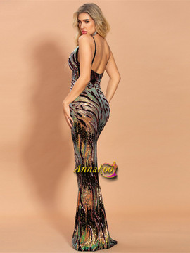 Shop 2021  Sequin Animal Print V Neck Floor Length Prom Dress Under 79