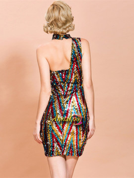 High Neck Colorful Sheath Column Short Mini Prom Dress