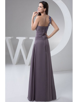 One-shoulder Grape Chiffon Mother of the Bride Dress