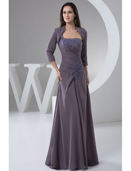 One-shoulder Grape Chiffon Mother of the Bride Dress