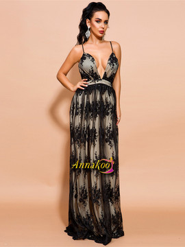 Sexy Slit Black Spaghetti Straps Long Prom Party Dress