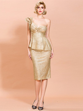 Shop 2021 One Shoulder Gold Sheath Column Prom Dress With Slit Under 75