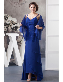 Royal Blue A-line V-neck Asymmetrical Chiffon Mother Of The Bride Dress